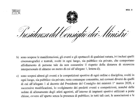 Presidenza del consiglio dei ministri - sospensione delle manifestazioni e gli spettacoli anche privati